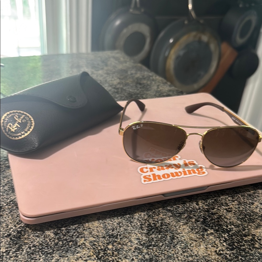 Ray-Ban Gold Aviator Sunglasses with Brown Lenses